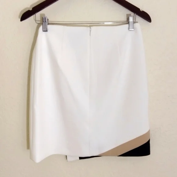 White House Black Market Ivory Tan Black Color Block Wrap Pencil Skirt - Picture 9 of 10